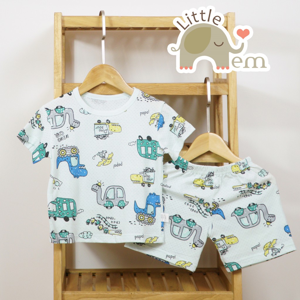 Bộ đồ bé trai Cotton tre cộc tay _ Dinosaur car