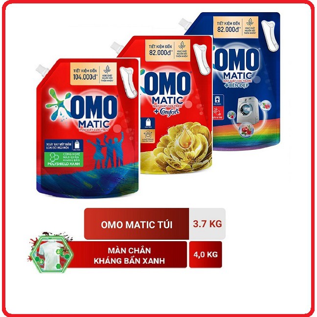 Nước giặt OMO Matic 3.9kg va 3,6kg (Túi)