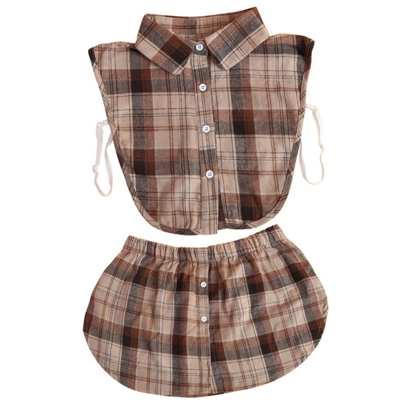 Set 2 Món Áo Sơ Mi Giả Cổ Bẻ In Họa Tiết Cà Phê Phối Cúc Áo Sơ Mi Nối Dài Viền Giả