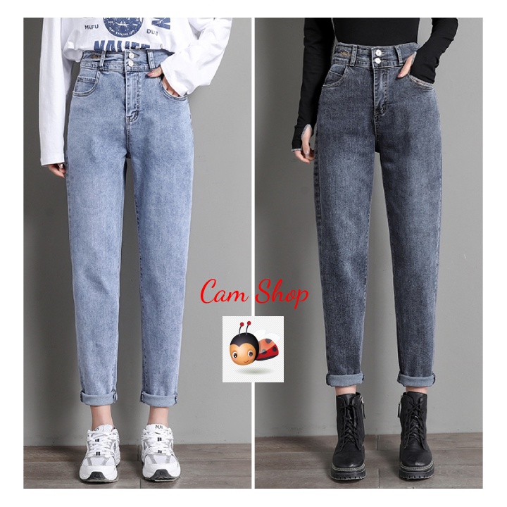 Quần bò baggy nữ quần jeans nữ cạp cao lưng chun quần nữ đẹp chín tấc  Cam Shop C06