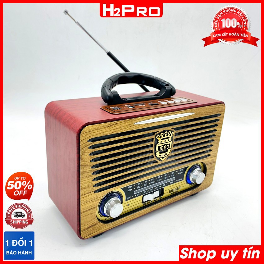 Đài radio MEIER M-115BT H2Pro 3 bands AM-FM-SW, 10W-pin sạc, máy nghe nhạc hay có bluetooth-USB-Thẻ nhớ-AUX