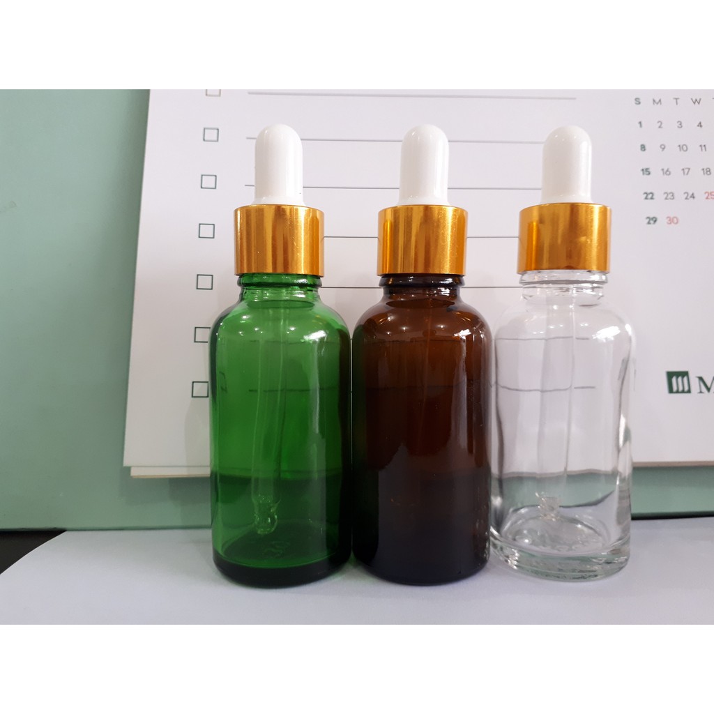 Lọ Tinh Dầu 30ml Nắp Bóp Giọt Thủy Tinh Khoen Vàng hoặc Bạc Nhiều Màu Xinh Xắn