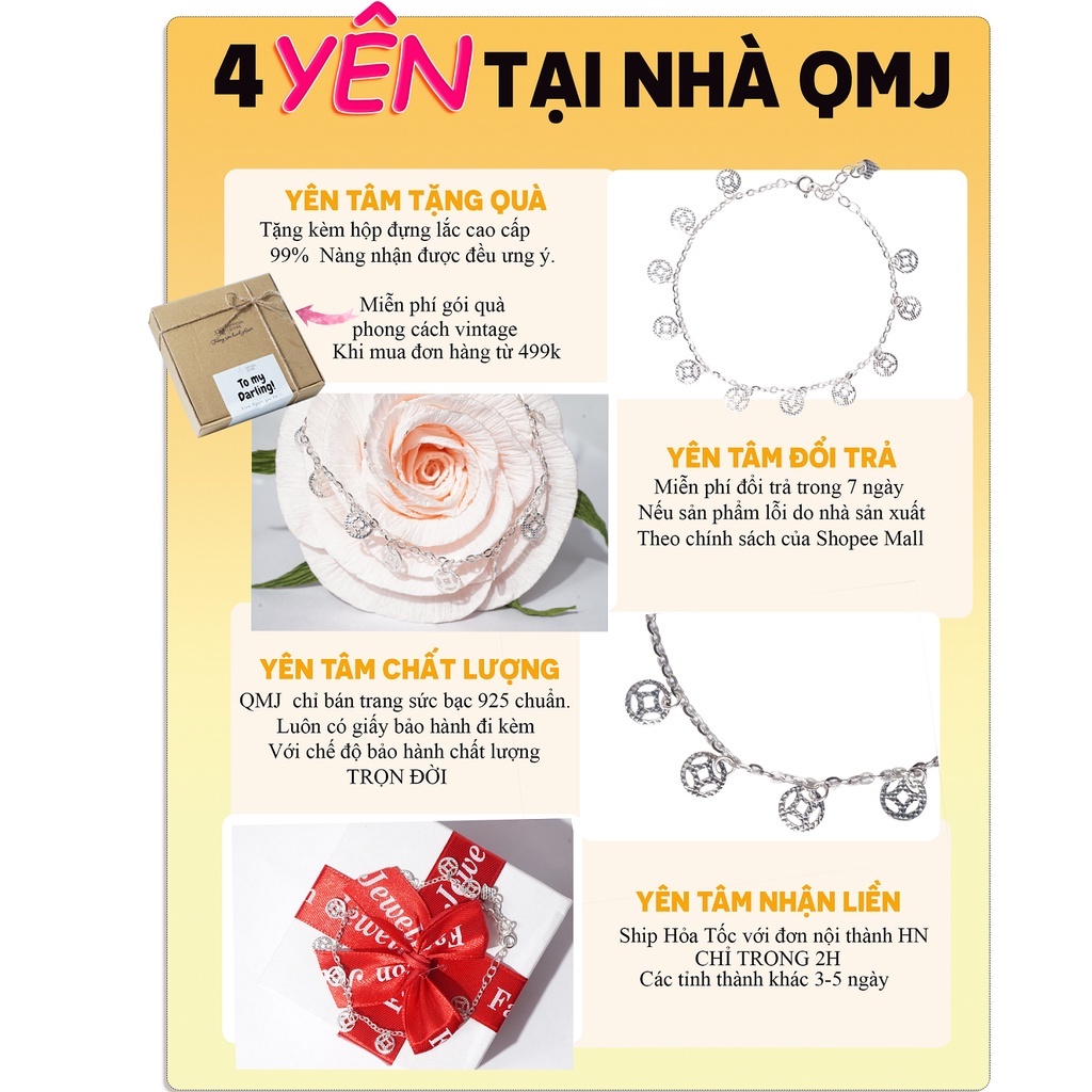 Lắc tay nữ bạc 925 Đồng xu May Mắn phụ kiện thời trang cao cấp limeted QMJ - Q607