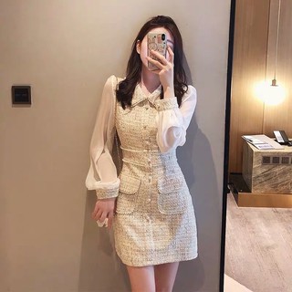 đầm dạ phối nút tay voan