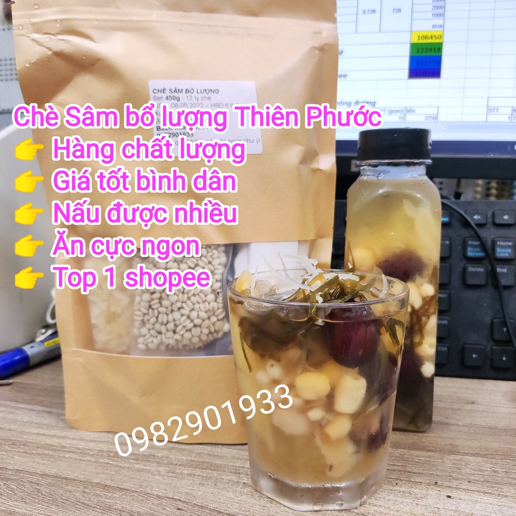 chè sâm bổ lượng Thiên Phước set nấu 12 ly chè - mua 2 set tặng 1 set dưỡng nhan nhỏ