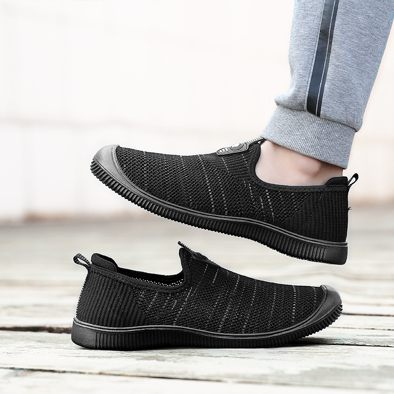 TA Men's shoes mesh lazy shoes casual shoes cloth shoes breathable non-slip black driving shoes