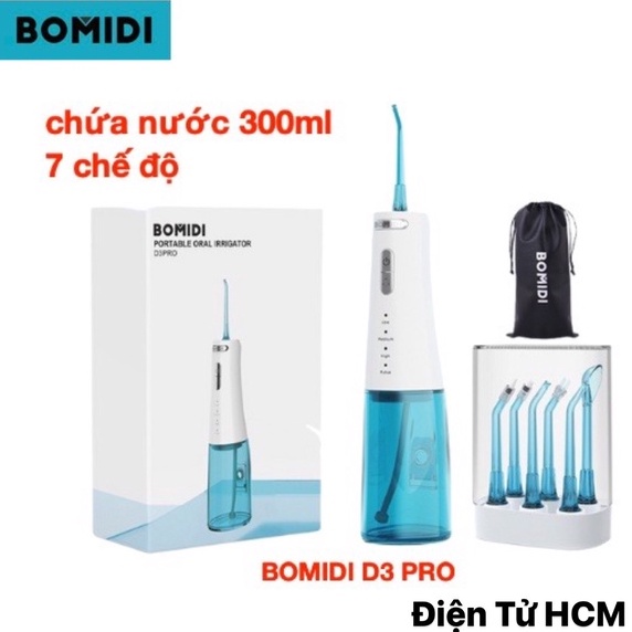 Máy tăm nước cầm tay BOMIDI D3 PRO - vệ sinh răng miệng , 7 chế độ- Hàng Chính Hãng