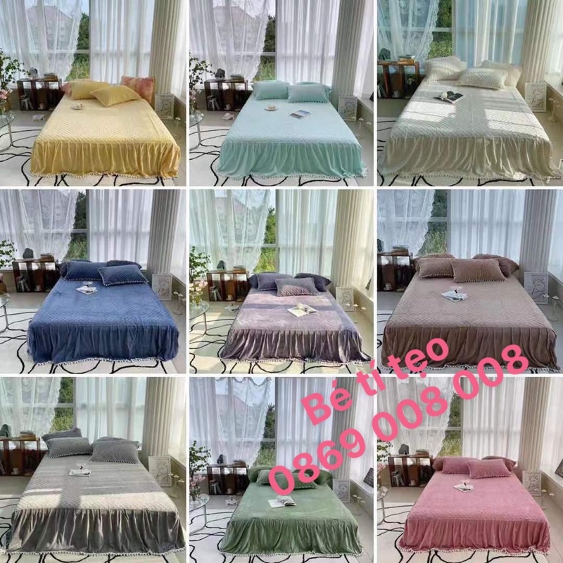 Set ga gối nỉ trần phủ bèo - dệt sợi lì 5D cao cấp thu đông 2021