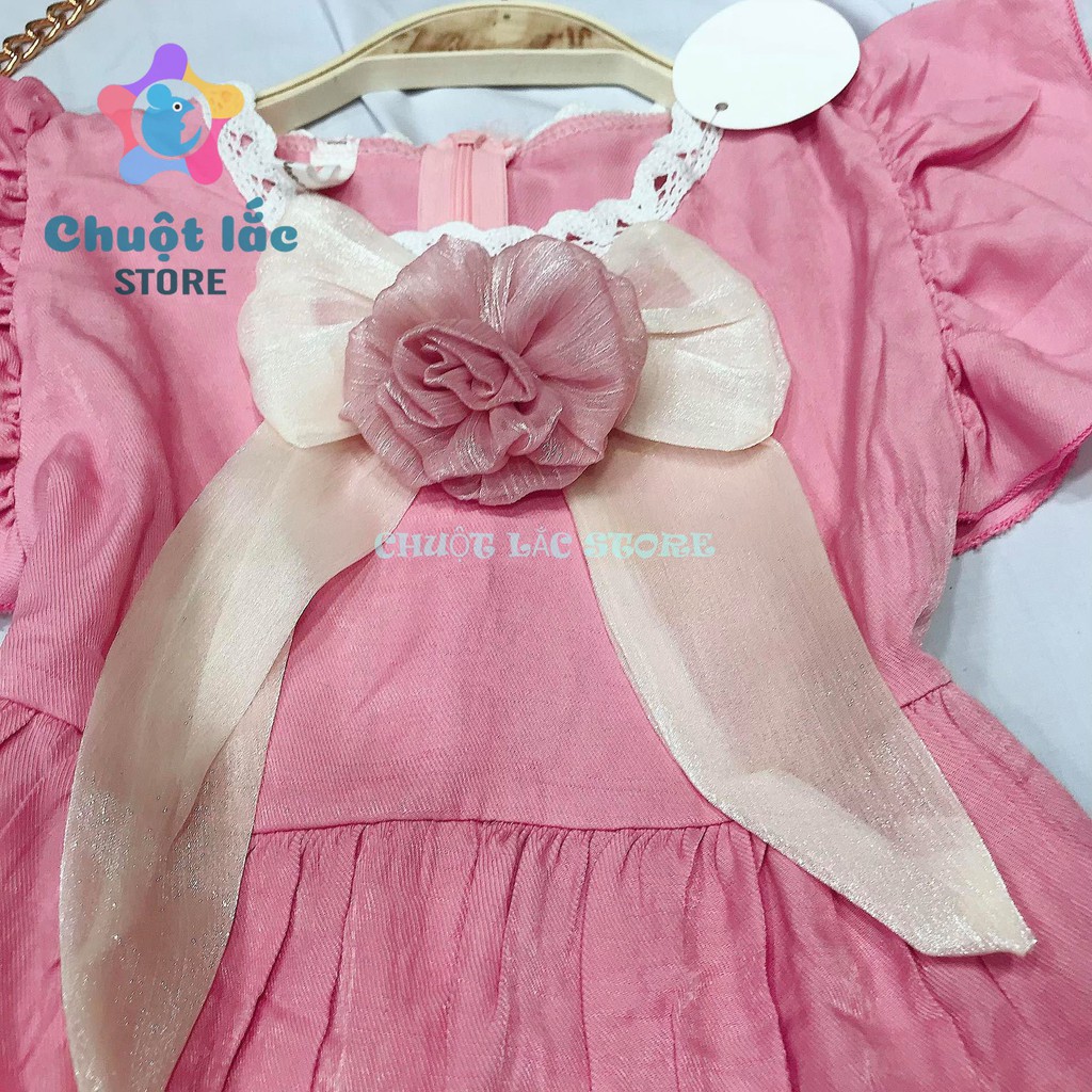 Đầm váy xòe bé gái size đại nơ to chất liệu đũi lụa mềm mại cho bé từ 20kg đến 35kg