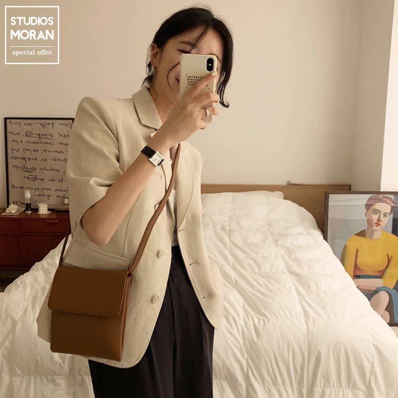 [order] Áo blazer cộc tay màu trắng kem | BigBuy360 - bigbuy360.vn