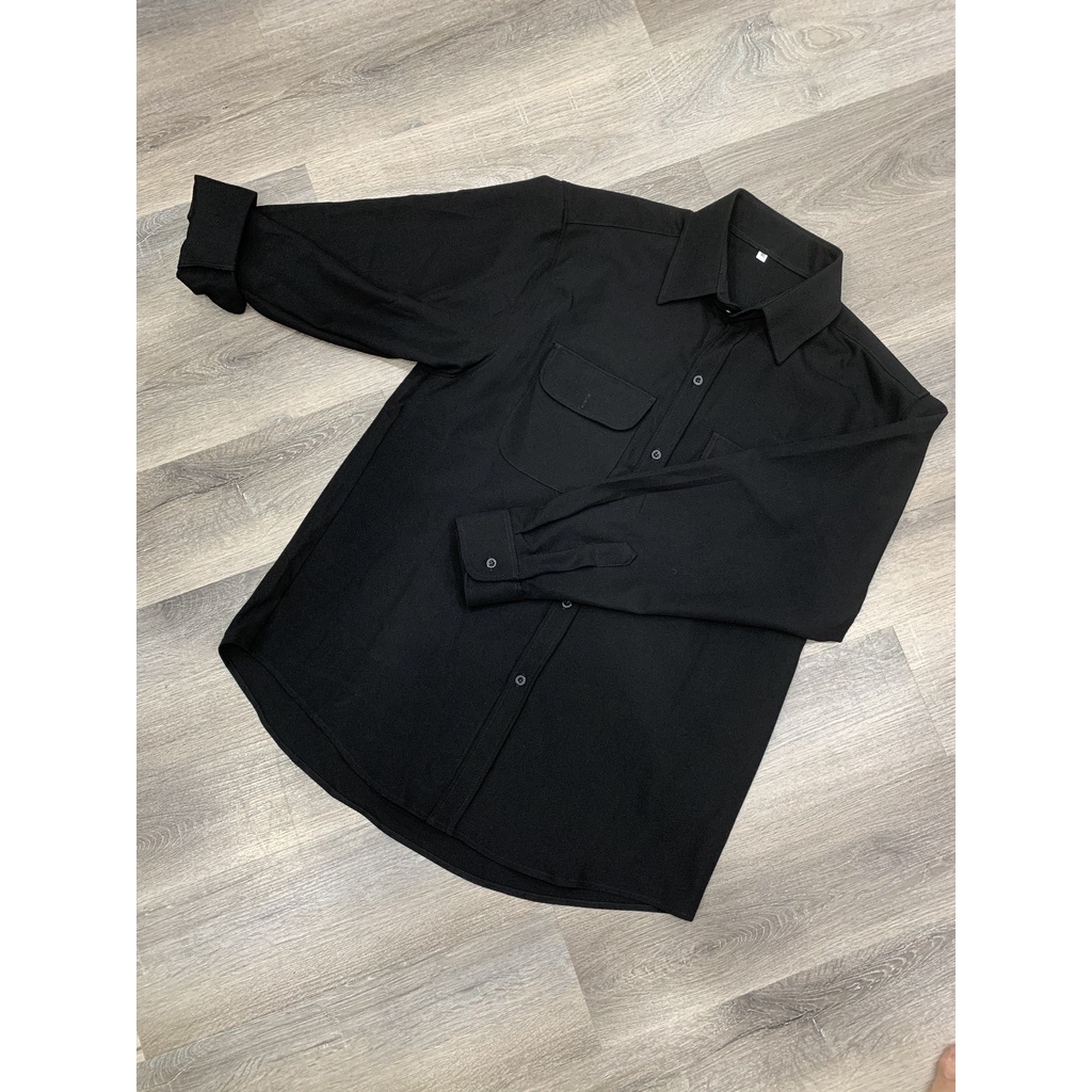 ÁO SƠ MI TÚI HỘP TAY DÀI TRẮNG ĐEN FORM RỘNG THOÁNG MÁT| GIRAN