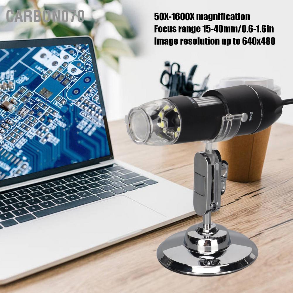 Carbon070 Kính hiển vi kỹ thuật số 3 trong 1 loại C Micro USB 8 LED có thể điều chỉnh Độ phóng đại 50x ‑ 1600x cho cửa sổ