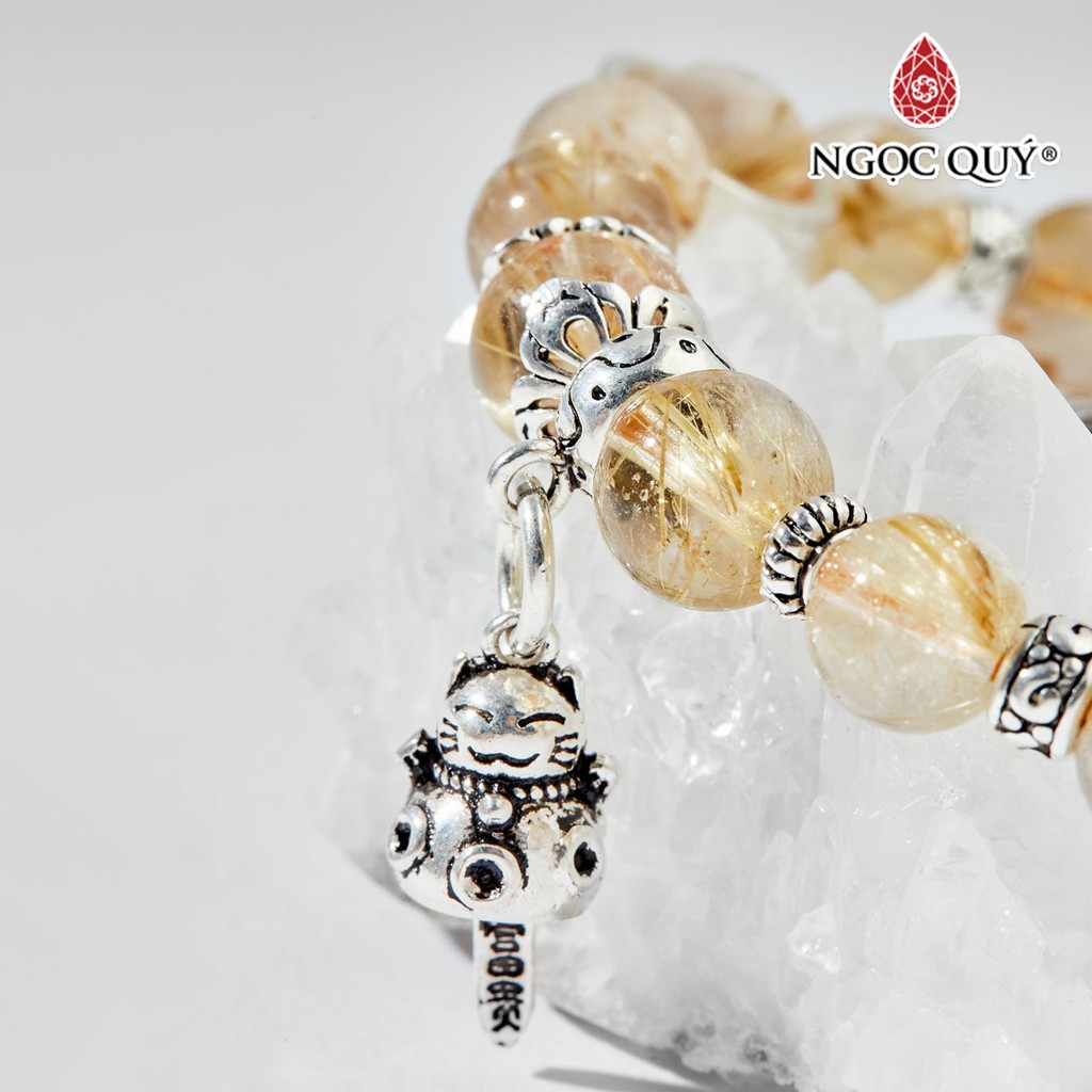 Vòng tay TA tóc vàng charm mèo may mắn - Ngọc Quý
