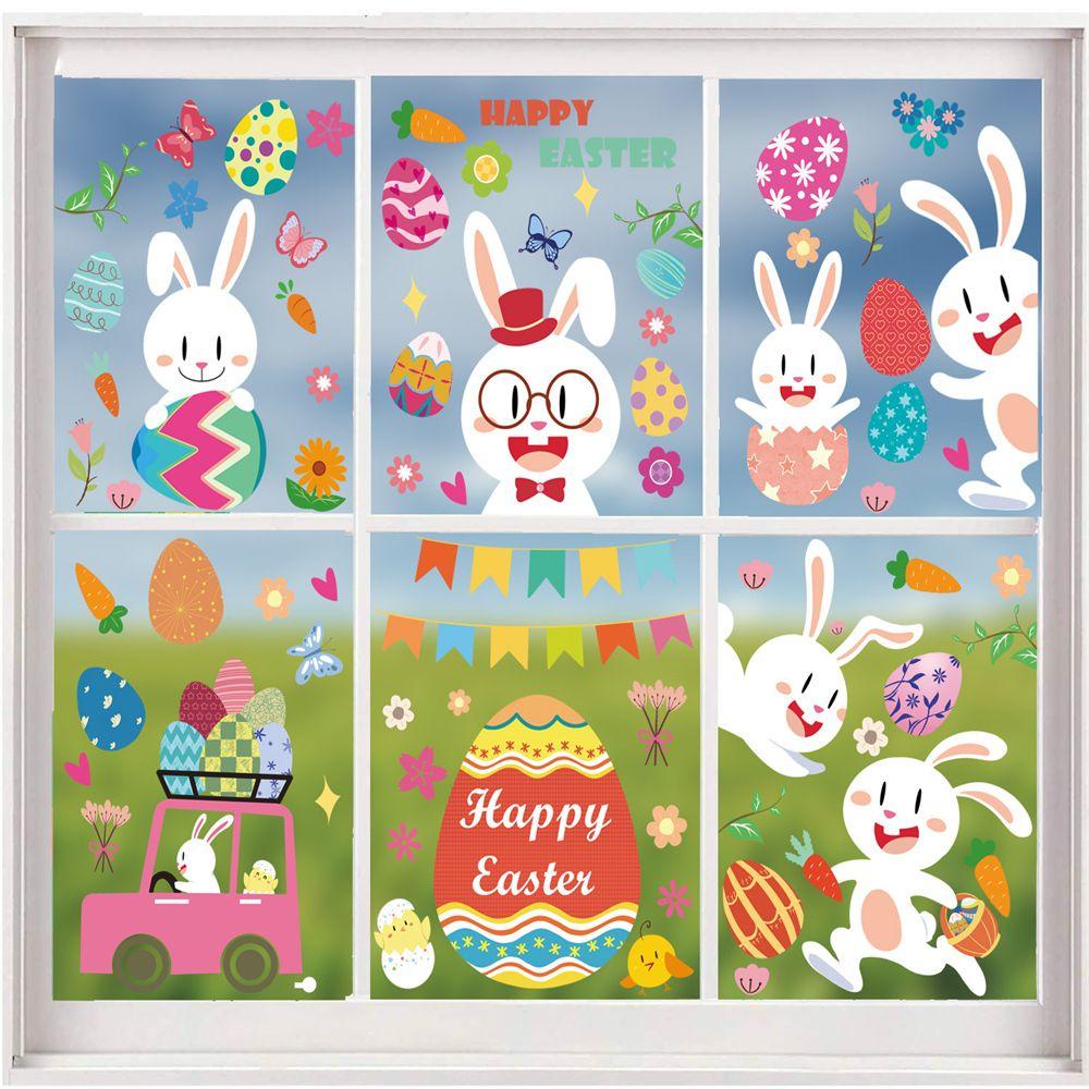Sticker Dán Cửa Sổ Họa Tiết Thỏ Phục Sinh Hai Mặt Tháo Rời Được Dành Cho Phòng Trẻ Em