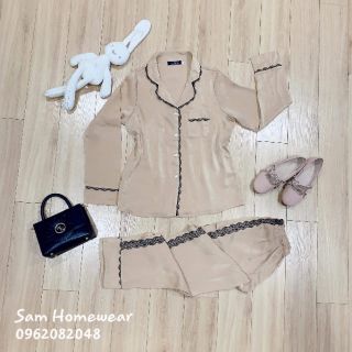 Bộ ngủ lụa trơn viền ren - NOHK