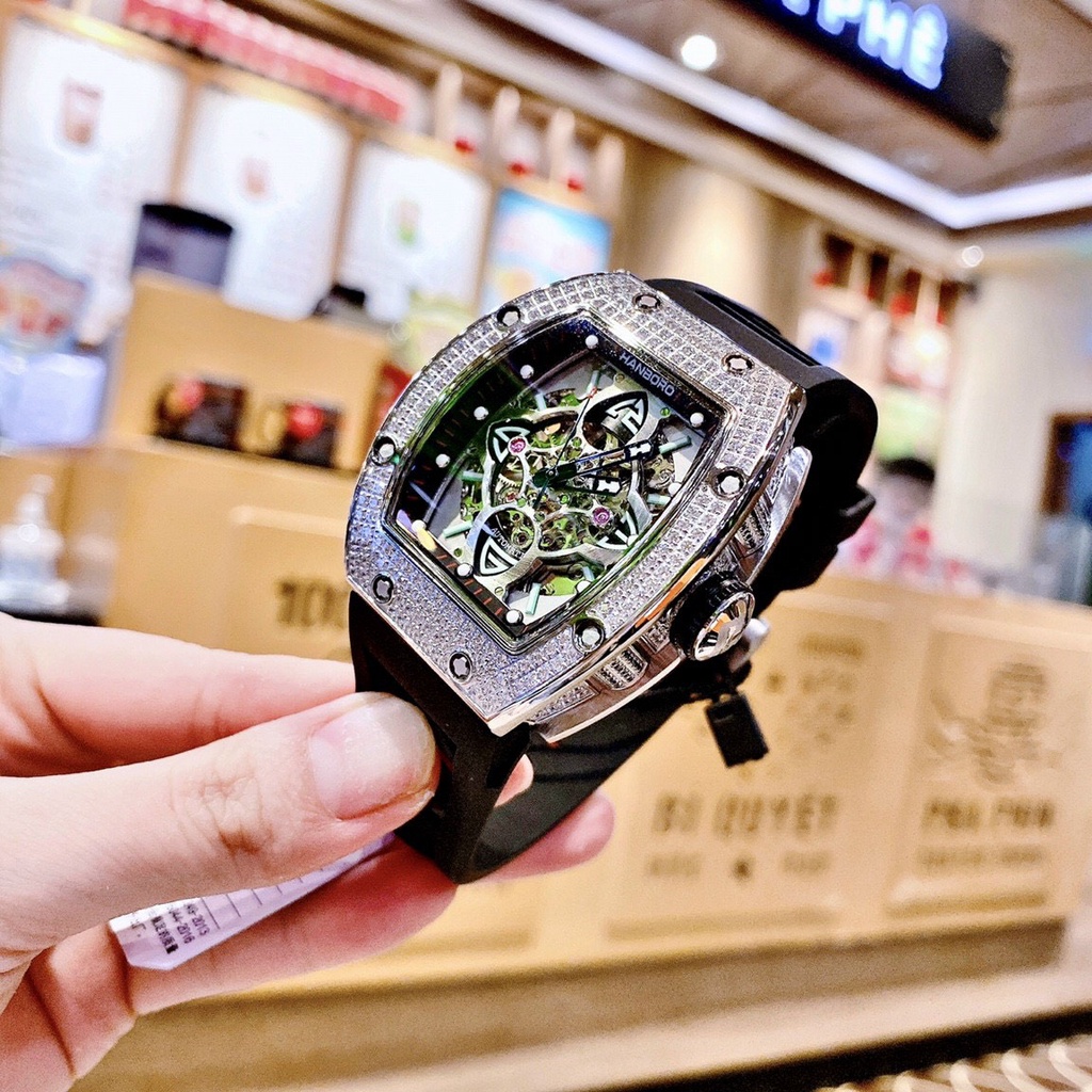 Cặp Đôi - Đồng Hồ Nam Nữ Hanboro Nam Máy Automatic, Nữ Máy Pin , Dây Cao Su , Size 36mm/48mm