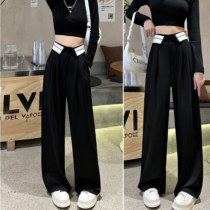 Quần Nữ Dáng Suông Ống Rộng Lưng Cao Kẻ Viền Cạp Gấp Phong Cách Ulzzang Thời Trang Sugal QUAN NU 039V2