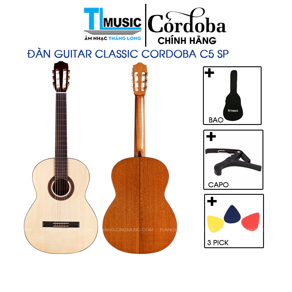 [Chính hãng] Đàn Guitar Classic Cordoba C5SP - Thương hiệu Tây Ban Nha (Kèm nhiều phụ kiện)