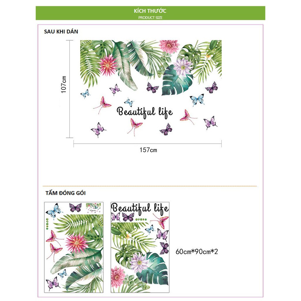 Decal dán tường 3D phong cách Hàn Quốc Beautiful Life - decal giàn hoa đủ màu AmyShop