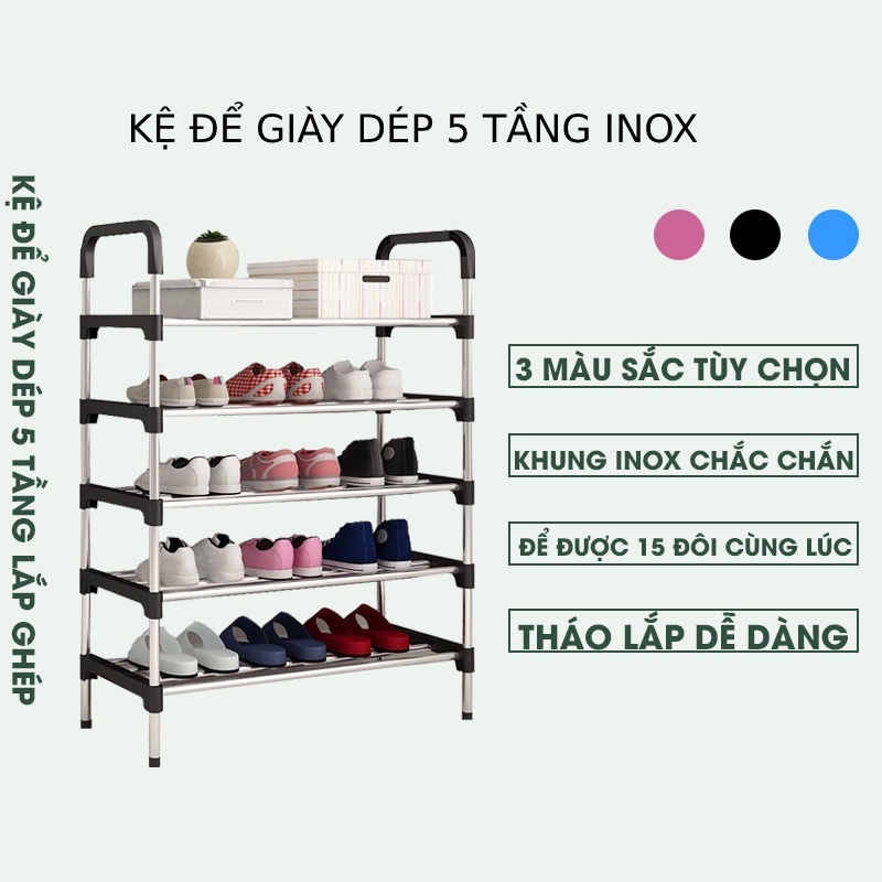 [❌GIÁ SỈ❌] Kệ Giày 5 Tầng Để Giày Dép Lắp Ghép Thông Minh Bằng Nhựa Và Inox 88233