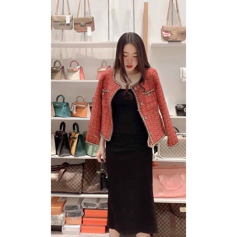 Set đồ nữ set bố áo croptop phối viềm nút với chân váy phối cúc có quần lót trong đi chơi cá tính sang chảnh QD DT060
