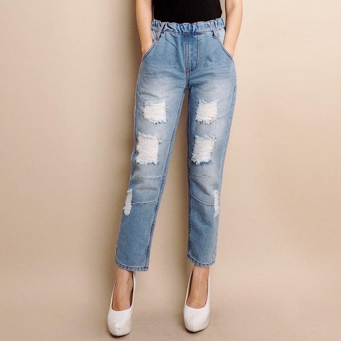 Quần Jogger Denim Phối Rách Cá Tính Cho Nữ