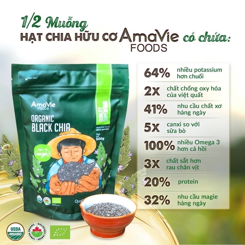 Hạt chia hữu cơ Markal/ Sotto/Amavie 250g (Date 2022-2023)