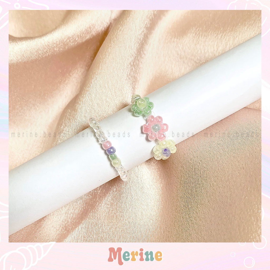 Nhẫn Hạt Cườm Hoa Màu Pastel Handmade Đơn Giản Đáng Yêu - MERINE