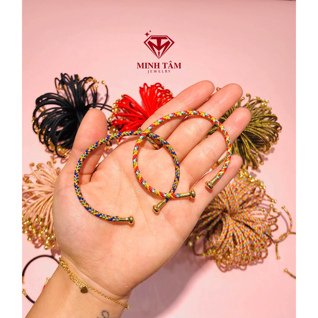 Vòng tay đeo charm 3mm dây cáp bọc vải nhiều màu sắc-Minh Tâm Jewelry