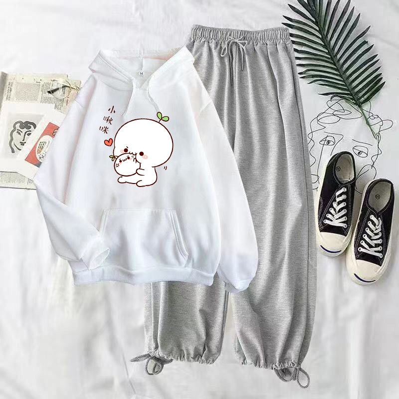 Sét Áo hoodie Bé mầm + quần Bom, , Sét bộ Unisex from to, rộng rãi, thoải mái, Áo thun nam nữ, Sét bộ mặc ở nhà - LEEDA