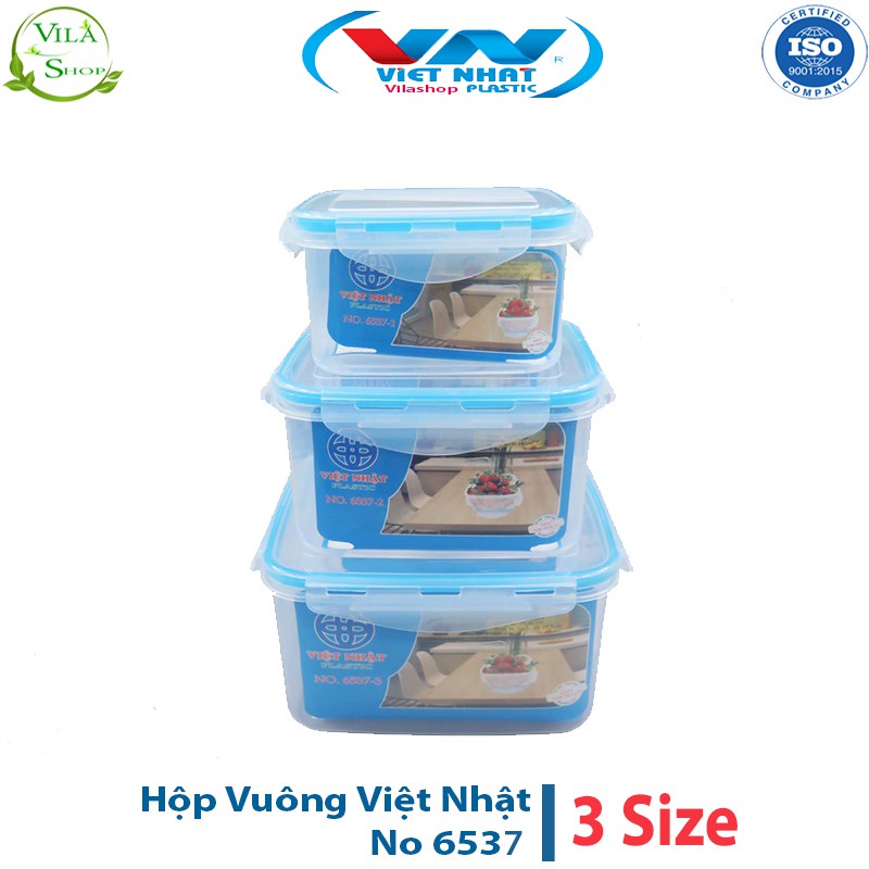 Hộp Đựng Thực Phẩm, Hộp Nhựa Vuông Bảo Quản Đồ Tươi VIỆT NHẬT No 6537 - Trong Suốt - Kháng Khuẩn - Khử Mùi