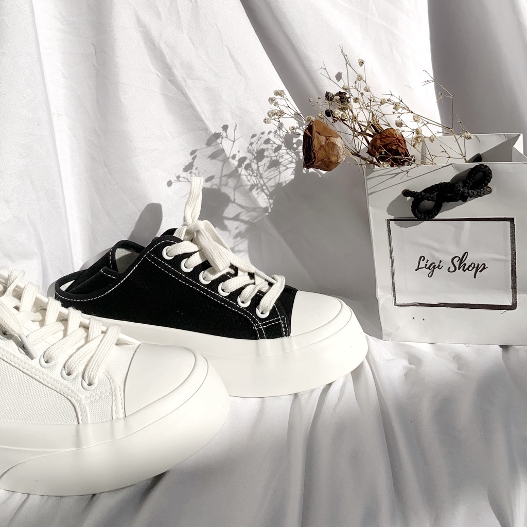 Giày thể thao giẫm gót đế bánh mì, giày sneaker dáng basic đi hai kiểu