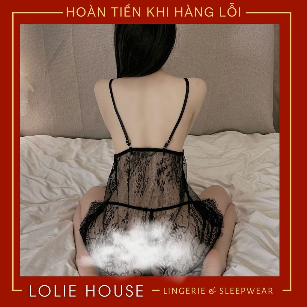 Đầm ngủ sexy gợi cảm kèm áo choàng phối ren Váy ngủ ren xuyên thấu cho nữ LOLIE HOUSE - VN39