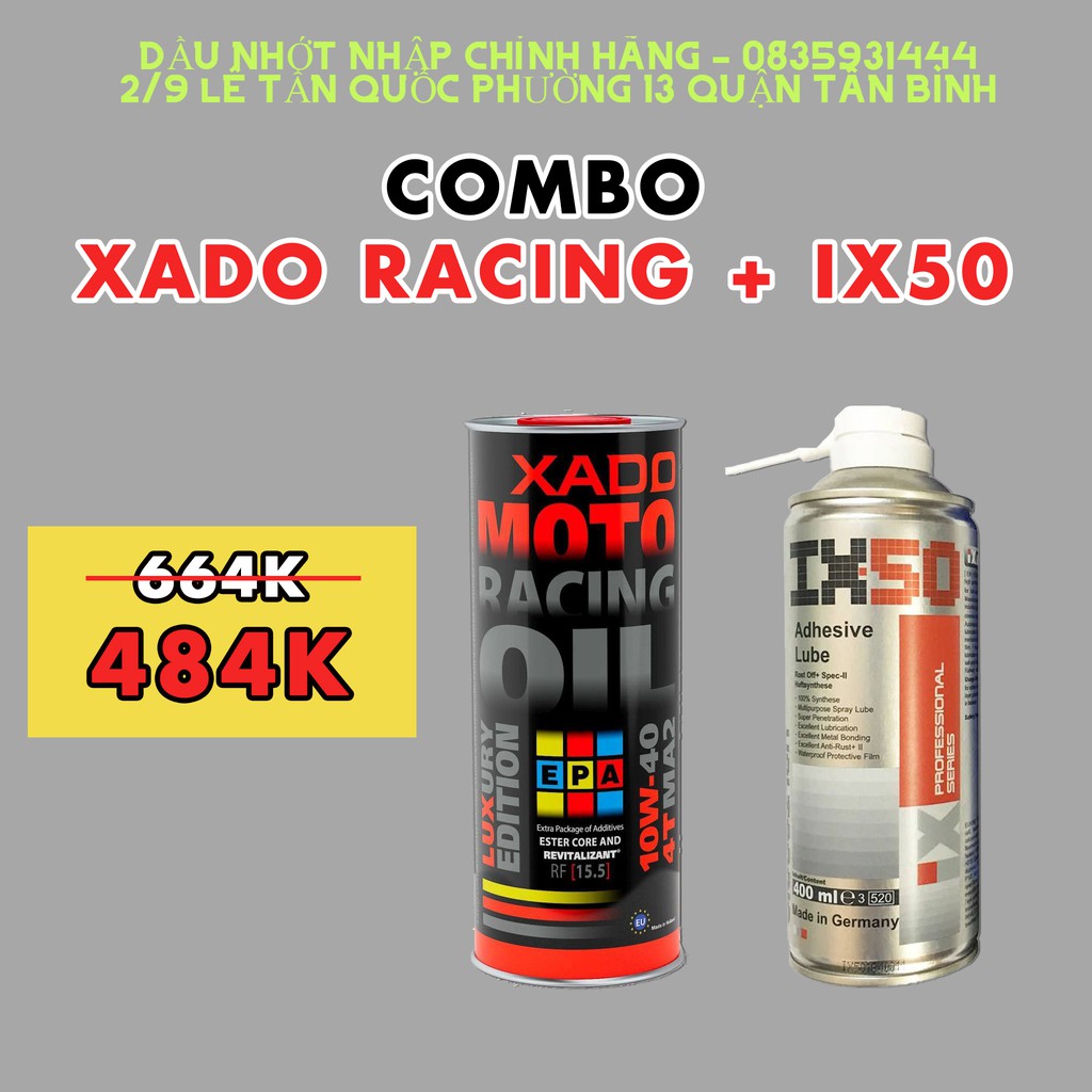 Combo nhập khẩu Dầu nhớt hồi phục động cơ Xado Moto Racing Oil Revitalizant 10w40 + Xịt sên không văng Voltronic IX50