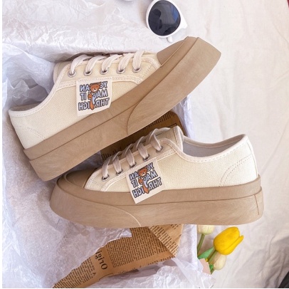 Giày thể thao nữ bata đế nâu cổ thấp vải canvas dáng basic phong cách sneaker ulzzang hàn quốc đẹp