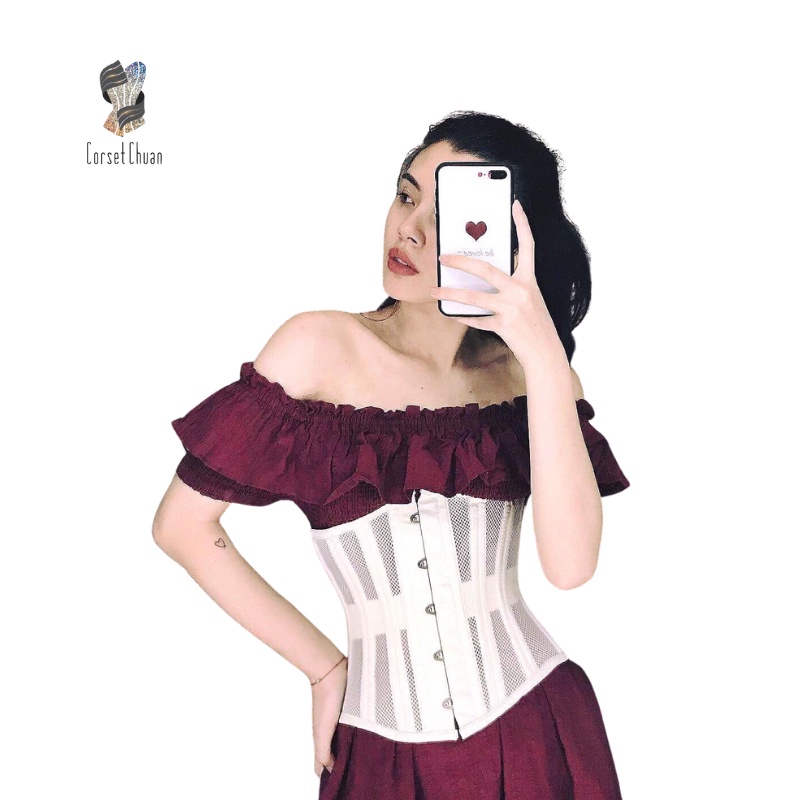 Đai nịt bụng Corset lưới Corset Chuẩn thắt dây phía sau siêu định hình eo màu trắng