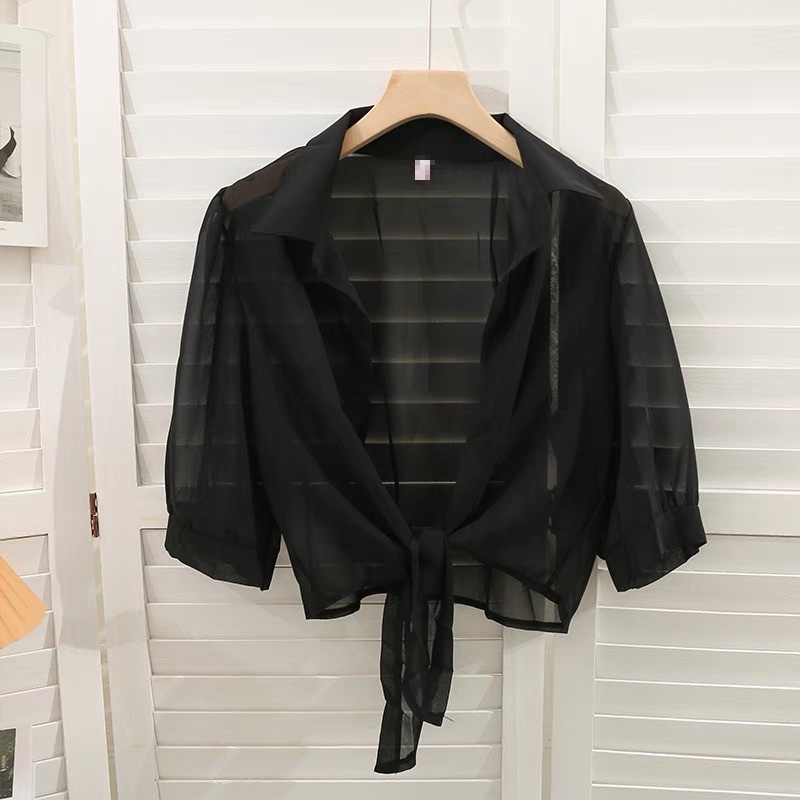 Áo Sơ Mi Nữ Chất Đũi Voan Buộc Vạt Khoác Ngoài