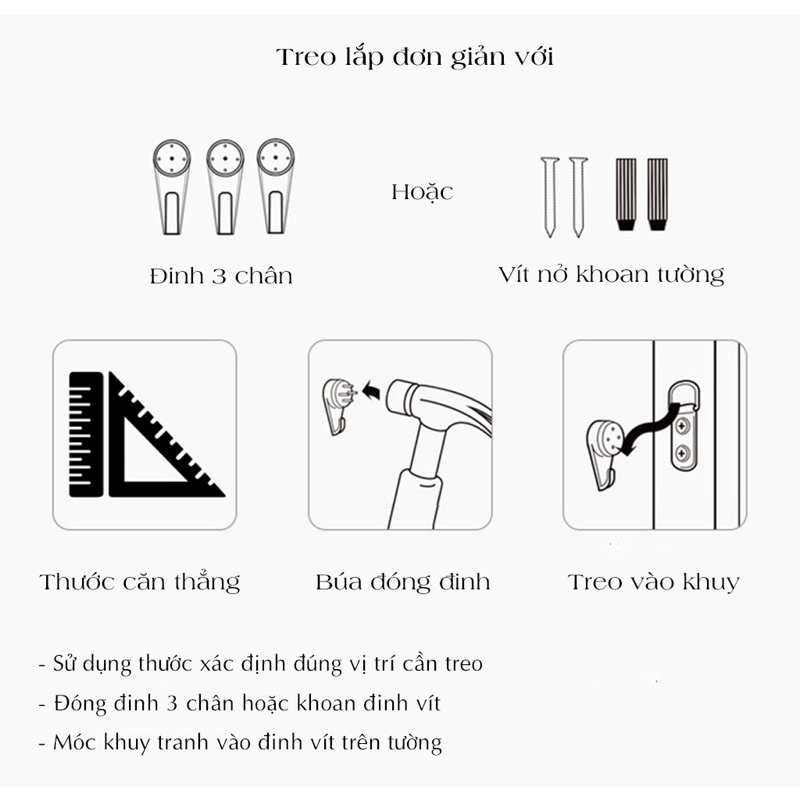 Combo 10 đinh 3 chân đóng tường tiện ích, không cần khoan tường, nâng cao thẩm mỹ