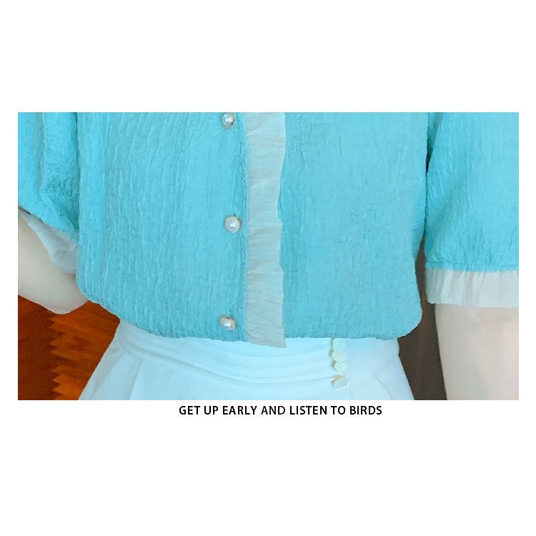 AMOI Áo Voan Tay Phồng Ngắn Cổ Chữ V Xinh Xắn Thời Trang Kiểu Pháp Cho Nữ 2022