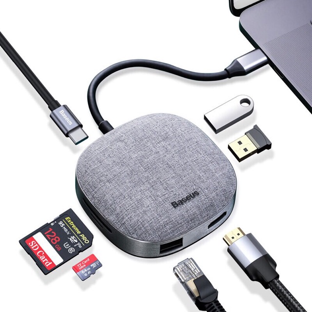 [Mã 267ELSALE hoàn 7% đơn 300K] Hub chuyển Baseus vải 7in1 cổng kết nối usb type c