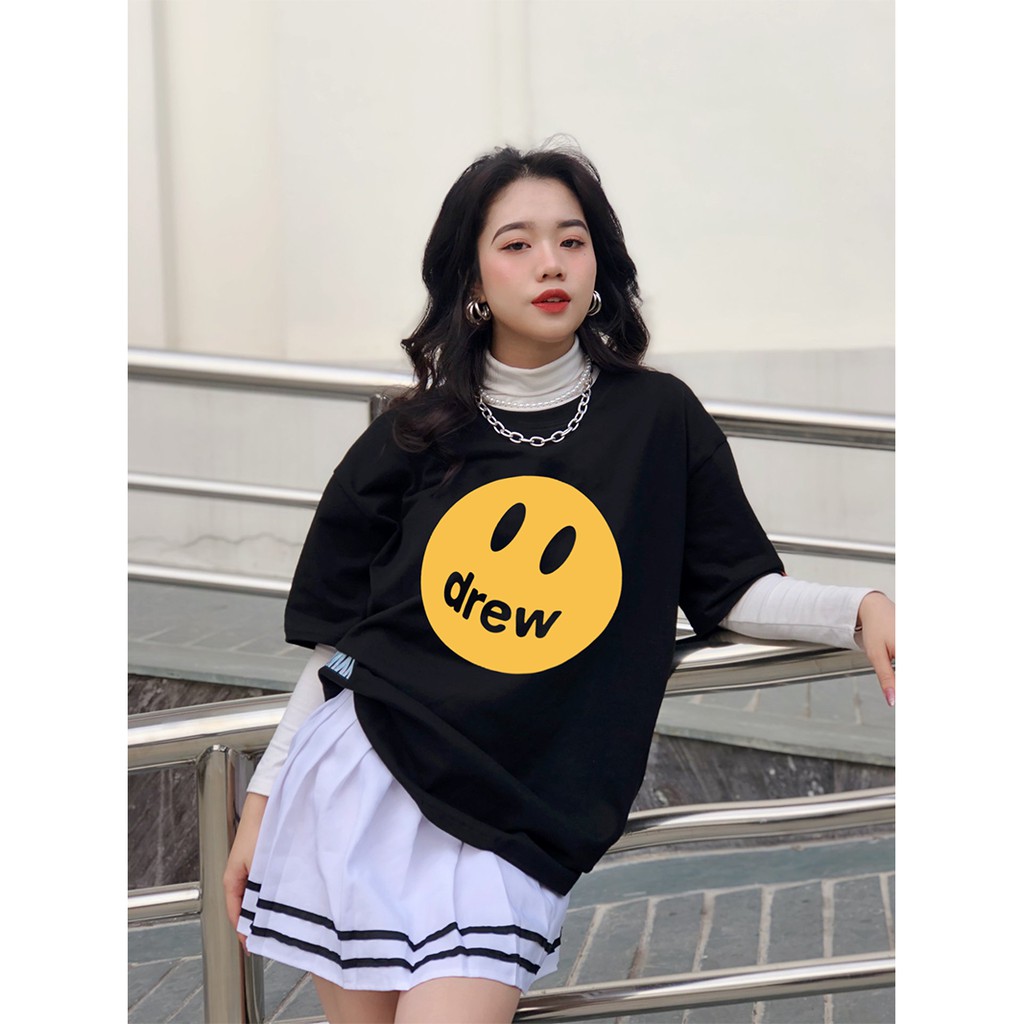 Áo thun tay lỡ D.REW FACE phông Unisex nam nữ Cotton oversize form rộng LUNACY TB06