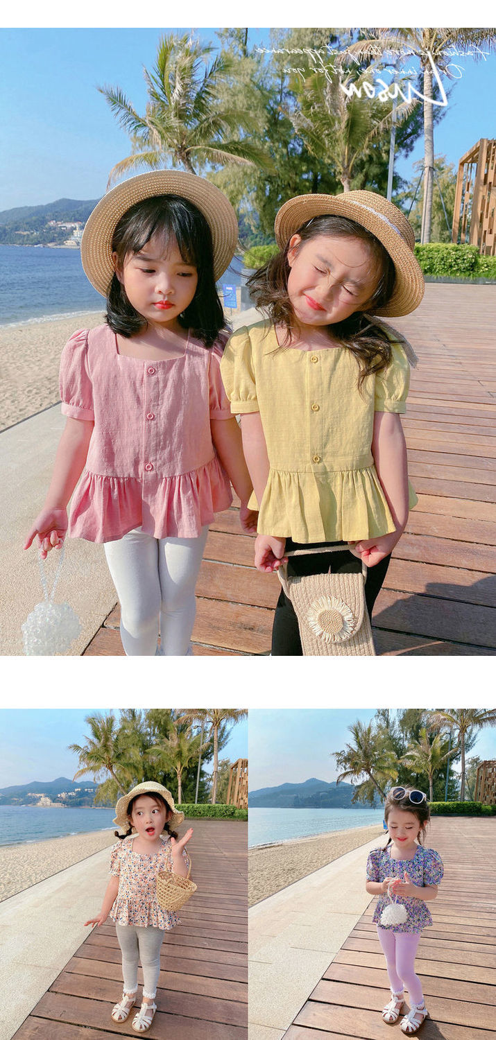 Girls' Floral Slip Dress Baby Shirt Short-Sleeved Children's Cardigan Top