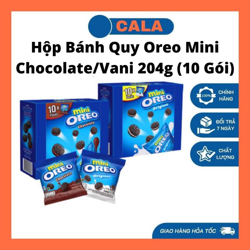 HỘP BÁNH QUY OREO MINI CHOCOLATE / VANI 204g (10 gói bánh bên trong)