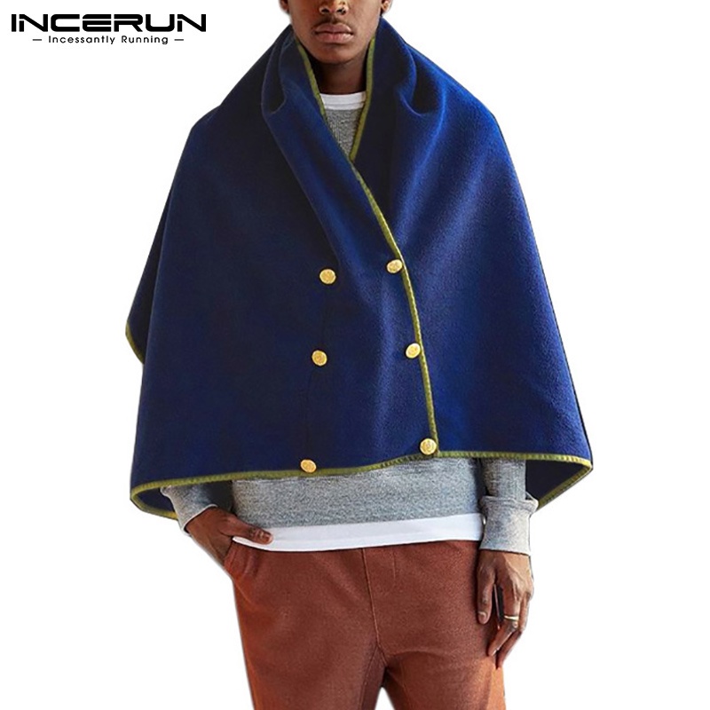 Áo choàng INCERUN hai hàng nút dáng rộng tay cánh dơi phong cách phương tây vintage thời trang mùa đông dành cho nam