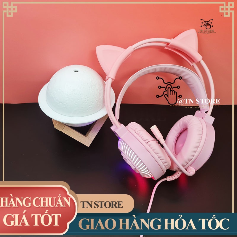 TAI NGHE tai mèo MÀU HỒNG GAMING LED 7 MÀU CÓ MIC Tn Store