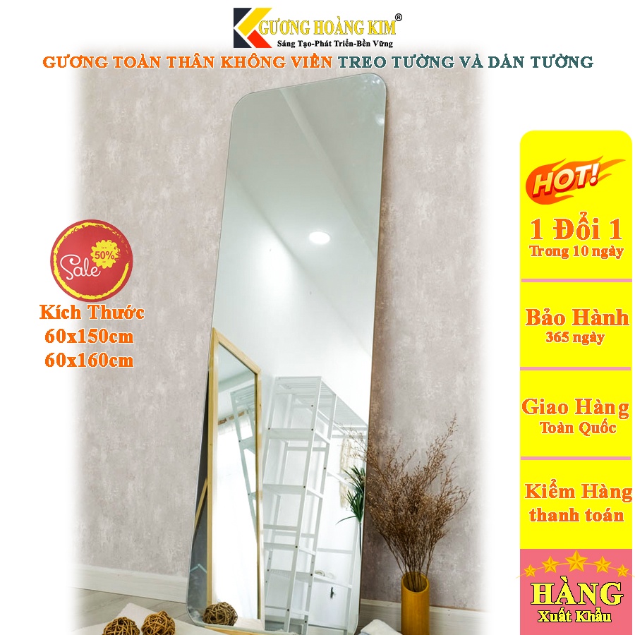 Gương soi toàn thân dán tường treo tường không viền giá rẻ kích thước 60x150cm - guonghoangkim mirror hk5004