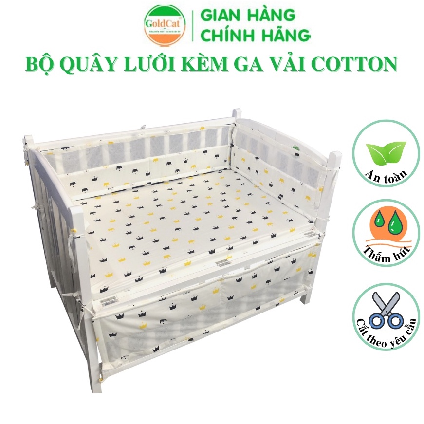 Bộ Quây Cũi Lưới Cho Bé Kèm Ga GOLDCAT QL Chất Liệu Vải Mềm Mịn Lõi Bông Tự Nhiên