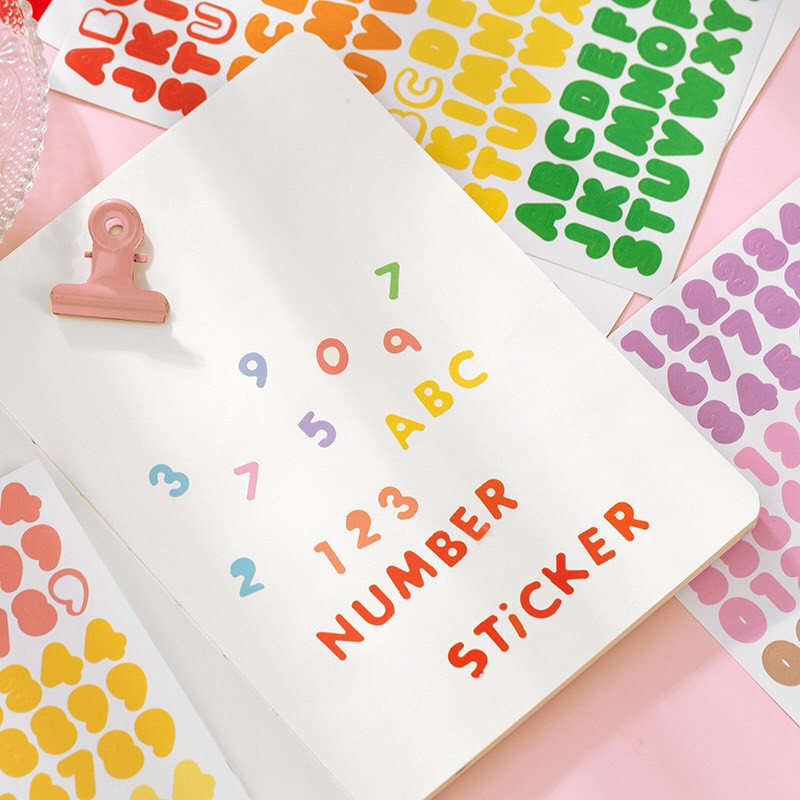 Set 2 stickers alphabet confetti trang trí polcol