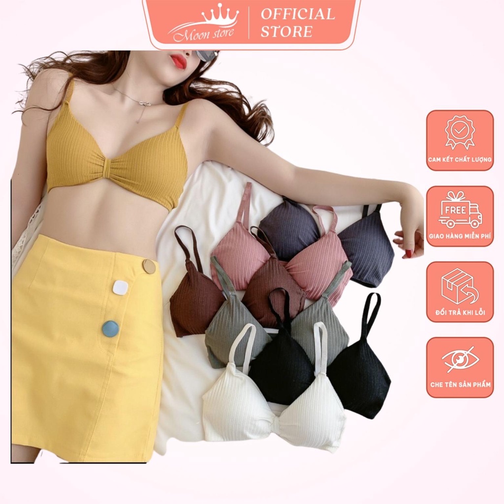 Áo bra nữ, áo lót nữ cotton tăm nơ đệu có đệm không gọng BR32