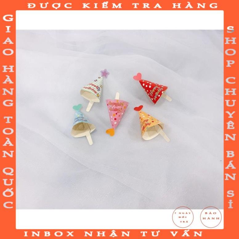 mũ sinh nhật mini trang trí bánh (5c màu ngẫu nhiên) maima